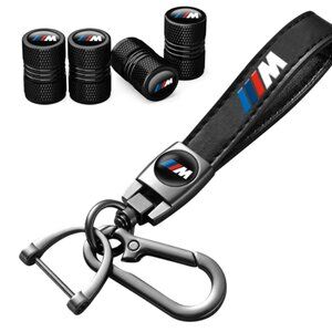 Black Keychain 5 3/4" for M3 M4 BMW & Stem Caps Bundle